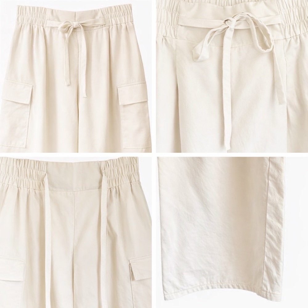 Sienna Sky Wide Leg Cargo Pants XL Cream Elastic Waist Drawstring Cotton Tencel - Picture 2 of 6